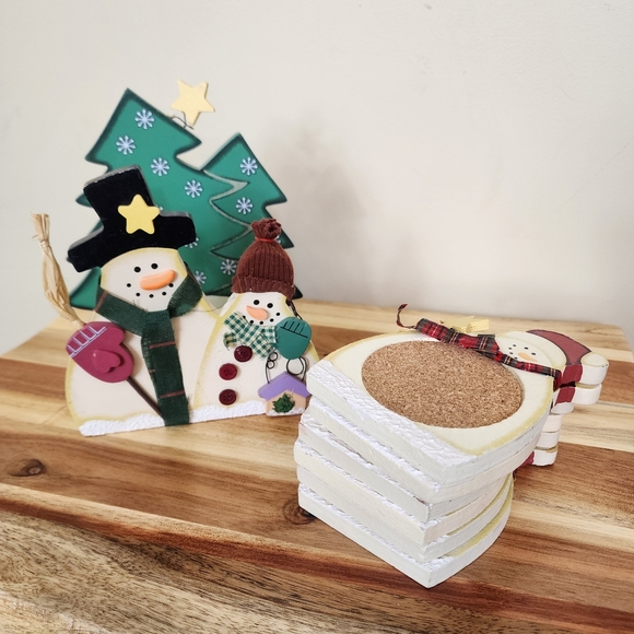 Set of 6 Christmas Snowman Coaster Set with Decorative Holder - Picture 7 of 12